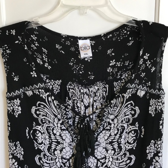 BILA Floral Tunic Sleeveless Tassel Tie Ruffle Hem Embroidered Boho Top Size XXL - Picture 2 of 16